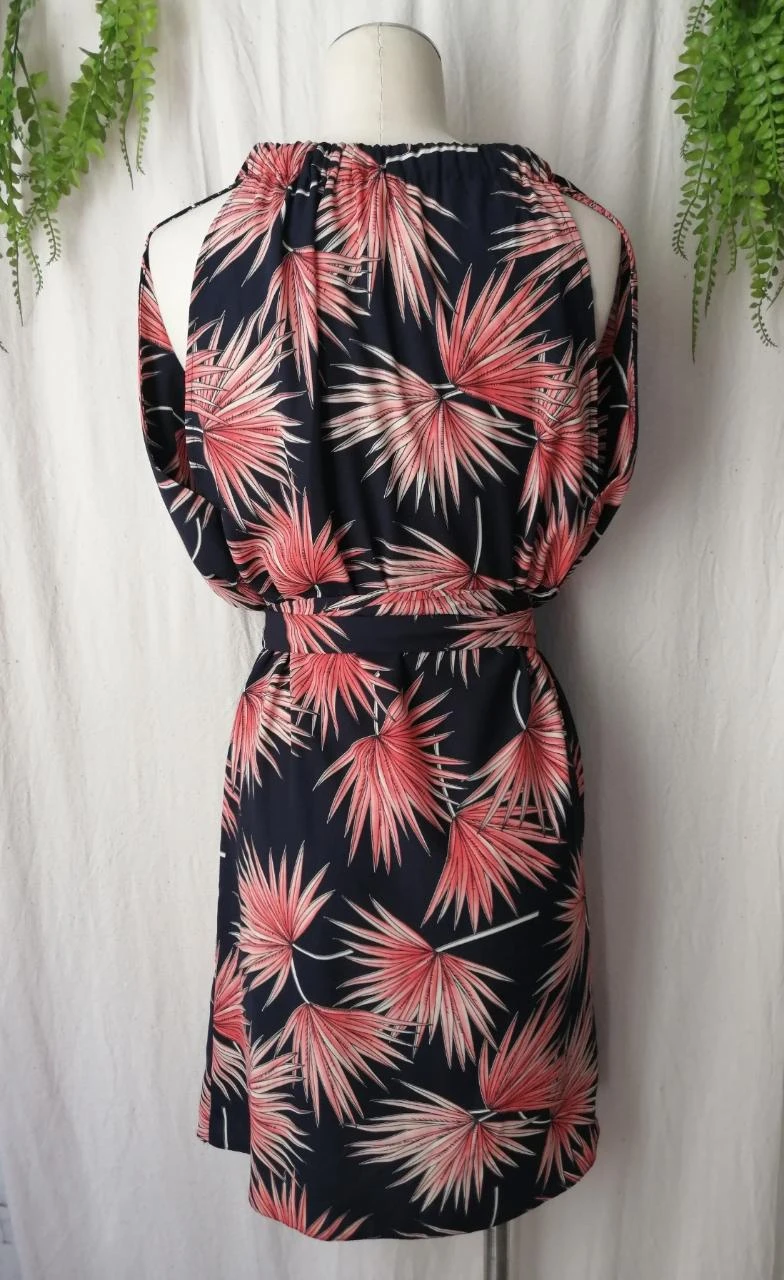Draped dress tropical print & cowl neck "Vintage Love" - Made in France – photo 4